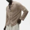 Linen Jersey Coastal Long Sleeve Button up - Gravel