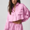 Silk Luminous Cropped Button Down Long Sleeve - Candy Heart Pink