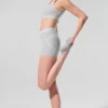 4” Alosoft High-Waist Heart Throb Short - Athletic Heather Grey/White