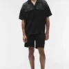 Satin Horizon Short Sleeve Button up - Black