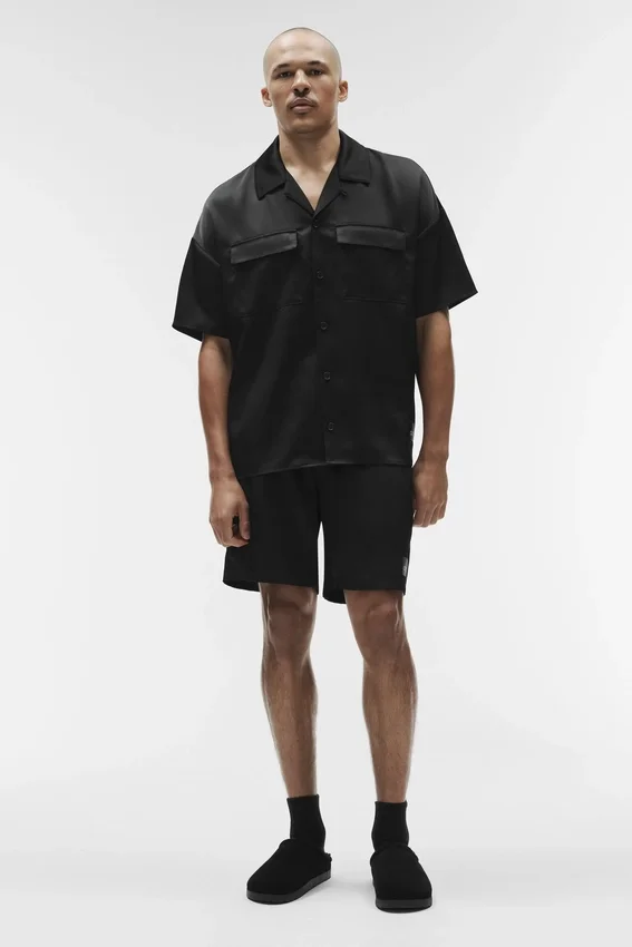 Satin Horizon Short Sleeve Button up - Black