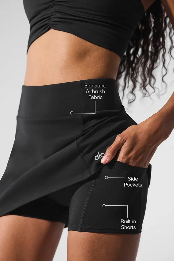 Airbrush High-Waist Good Form Tennis Skirt - Black