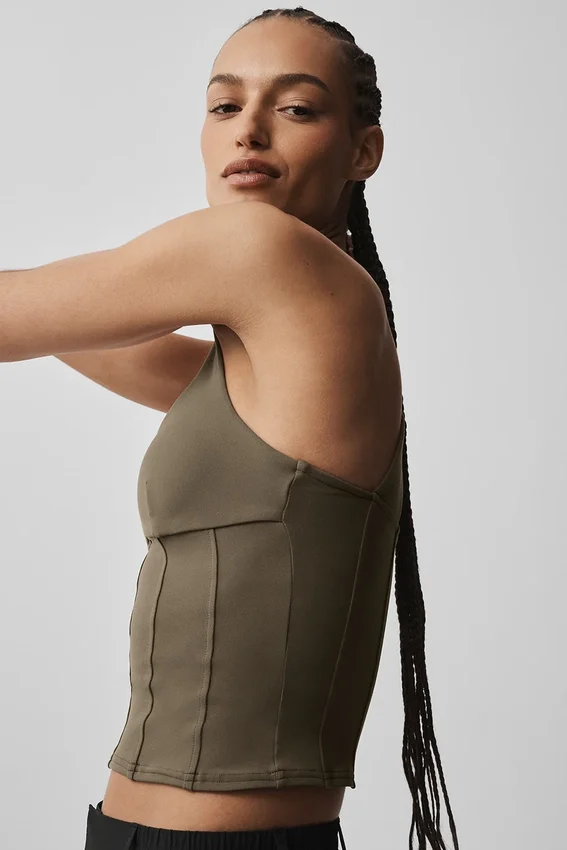 Airbrush Sparks Fly Corset Tank - Olive Tree