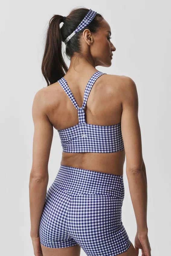 Airlift Gingham Sleek Bra Tank - Navy Gingham