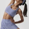 Airlift Gingham Sleek Bra Tank - Navy Gingham