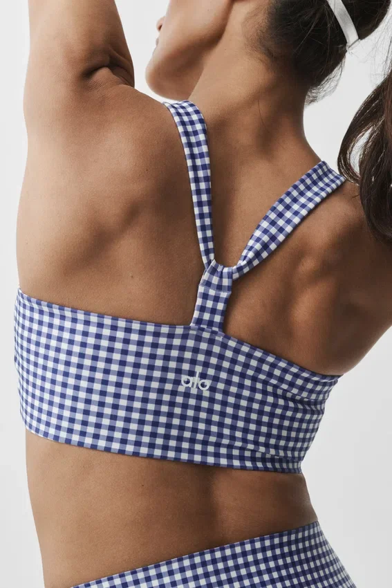 Airlift Gingham Sleek Bra Tank - Navy Gingham