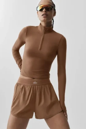 Alo Softsculpt Precision 1/4 Zip Long Sleeve – Sun Kissed Brown