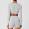 Alolux Cropped Me Time Cardigan - Athletic Heather Grey