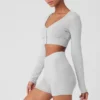 Alolux Cropped Me Time Cardigan - Athletic Heather Grey