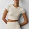 Alosoft Crop Finesse Short Sleeve - Oatmeal Heather