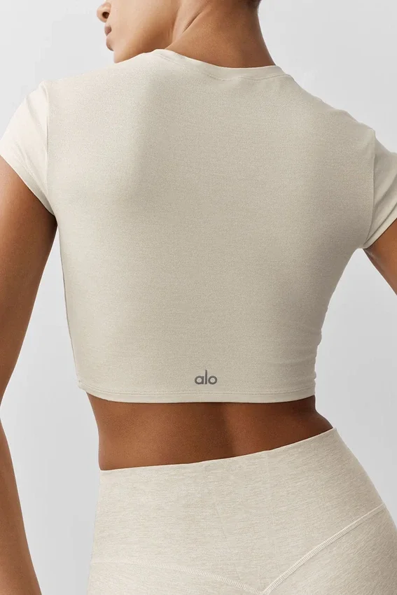 Alosoft Crop Finesse Short Sleeve - Oatmeal Heather