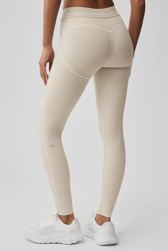 Alosoft High-Waist Heart Throb Legging - Oatmeal Heather/White