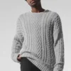 Cable Knit Crew Neck Sweater - Athletic Heather Grey