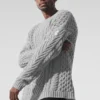 Cable Knit Crew Neck Sweater - Athletic Heather Grey