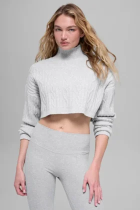 Cable Knit Cropped Winter Bliss Turtleneck Long Sleeve - Athletic Heat