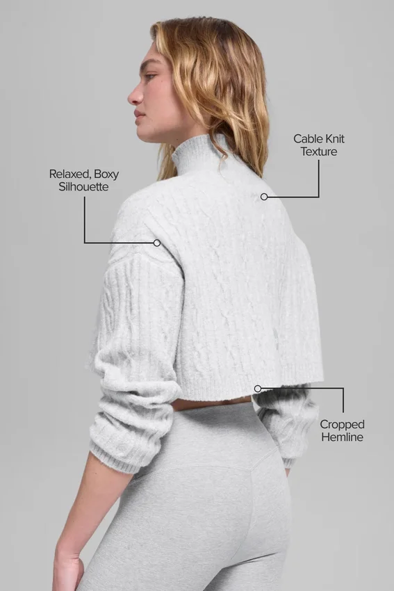 Cable Knit Cropped Winter Bliss Turtleneck Long Sleeve - Athletic Heat