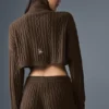 Cable Knit Cropped Winter Bliss Turtleneck Long Sleeve - Espresso