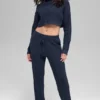 Cable Knit Cropped Winter Bliss Turtleneck Long Sleeve - Navy
