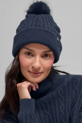 Cable Knit Winter Bliss Beanie - Navy