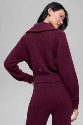 Cashmere Plush Waffle 1/4 Zip Pullover – Burgundy