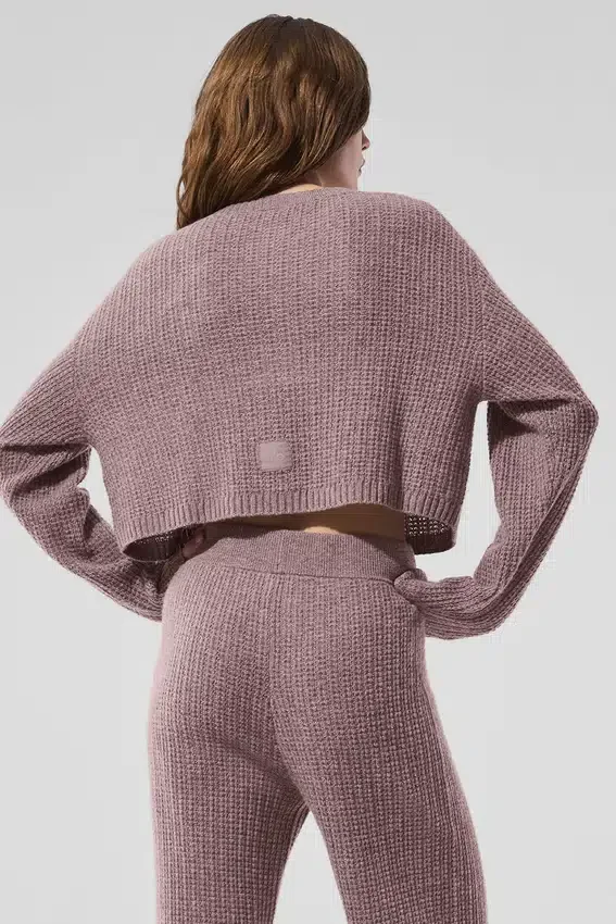Cashmere Plush Waffle Cardigan - Mushroom Heather