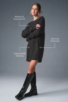Cashmere Plush Waffle Dress – Dark Heather Grey