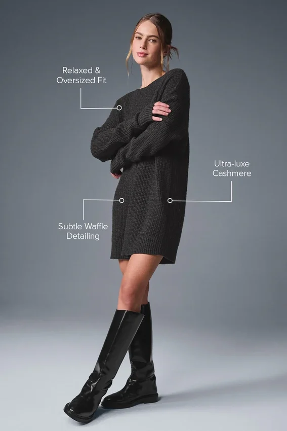Cashmere Plush Waffle Dress - Dark Heather Grey