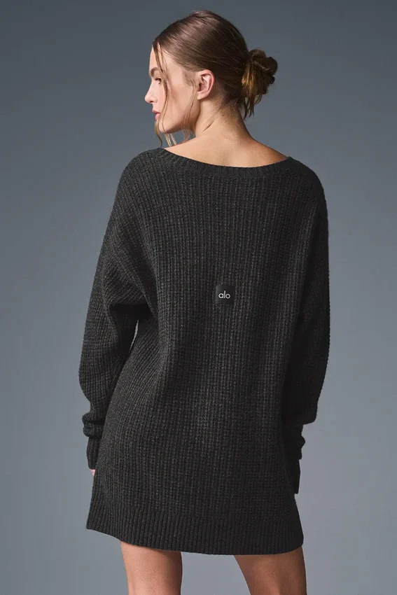 Cashmere Plush Waffle Dress - Dark Heather Grey