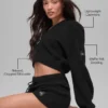 Cashmere Plush Waffle Full Zip Hoodie - Black