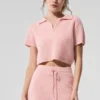 Cashmere Plush Waffle Polo Tee - Pink Quartz