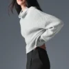 Cashmere Plush Waffle Turtleneck Pullover - Athletic Heather Grey