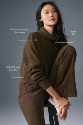 Cashmere Plush Waffle Turtleneck Pullover – Espresso