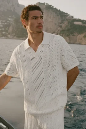 Coastline Knit Short Sleeve Polo - Ivory