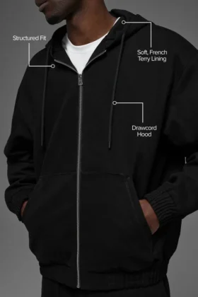 Cotton Canvas Full Zip Hoodie – Black