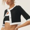 Cotton Cashmere Cropped Capri Dream Cardigan - Black/White