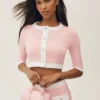 Cotton Cashmere Cropped Capri Dream Cardigan - Sundrenched Pink/White