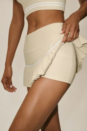 Cotton Cashmere High-Waist My Serve Tennis Skirt – Sandy Beige/White