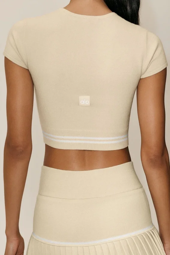 Cotton Cashmere My Serve Short Sleeve - Sandy Beige/White