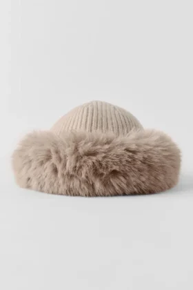 Courchevel Cashmere Faux Fur Beanie – Oat Heather