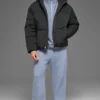 Crinkle Nylon Hooded Stage Puffer - Black