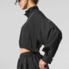 Cropped 1/4 Zip Aerial Pullover - Black