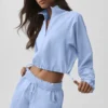 Cropped 1/4 Zip Alumni Pullover - Light Provence Blue