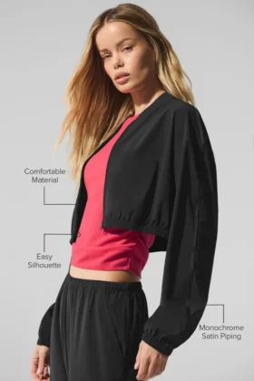 Cropped Breezy Full-Zip Cover up – Black