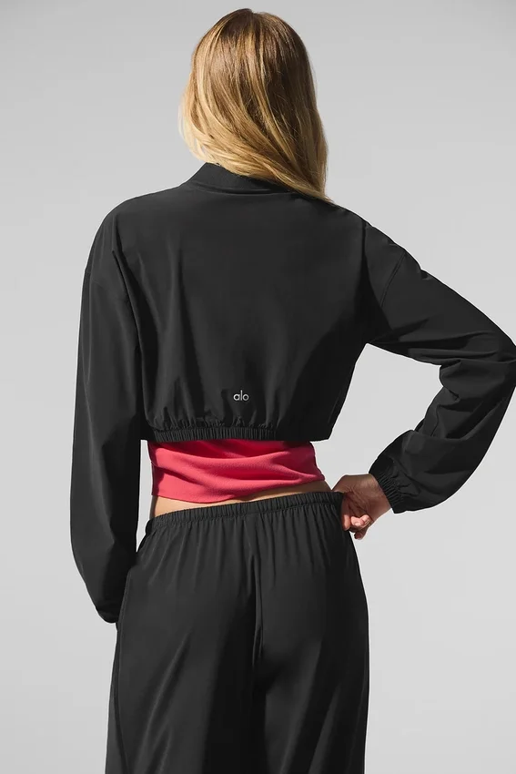 Cropped Breezy Full-Zip Cover up - Black