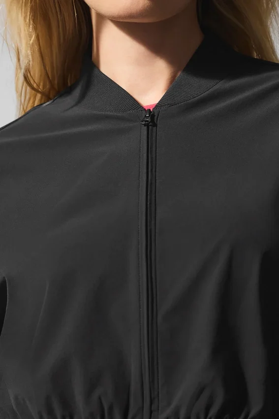 Cropped Breezy Full-Zip Cover up - Black