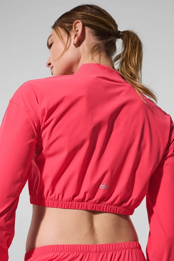 Cropped Breezy Full-Zip Cover up - Candy Red