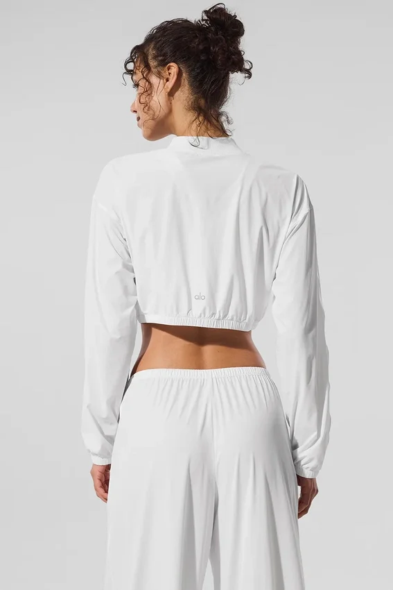 Cropped Breezy Full-Zip Cover up - White