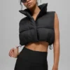 Cropped Gold Rush Puffer Vest - Black
