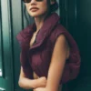 Cropped Gold Rush Puffer Vest - Burgundy