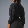 Cropped Micro Plisse Jacket - Black